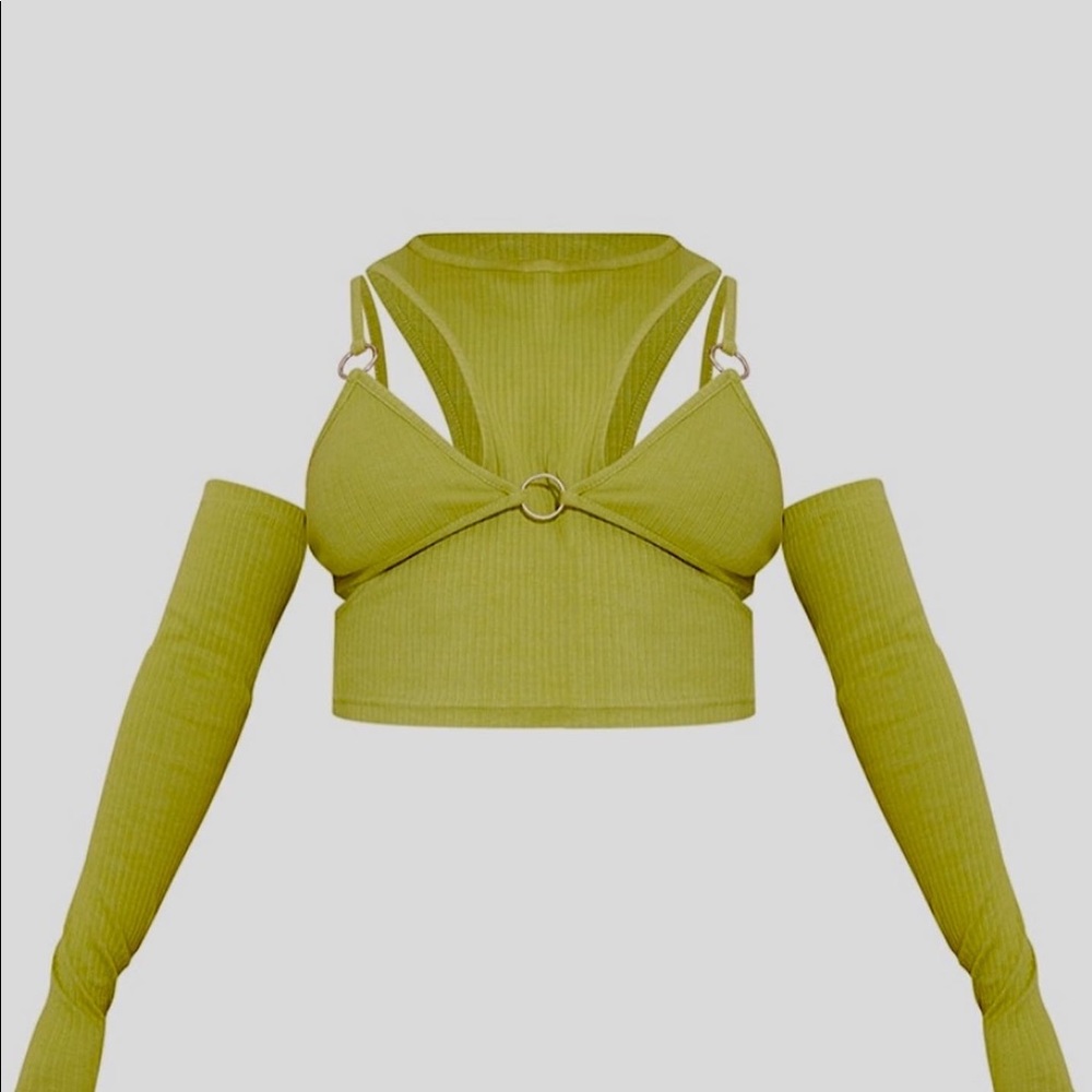 Olive green ring detail crop top